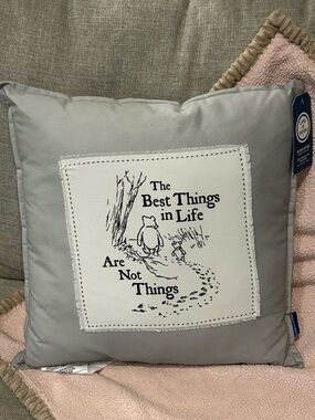 Berkshire X Life is Good Winnie the Pooh 18x18 Pillow Gray Light Beige NEW